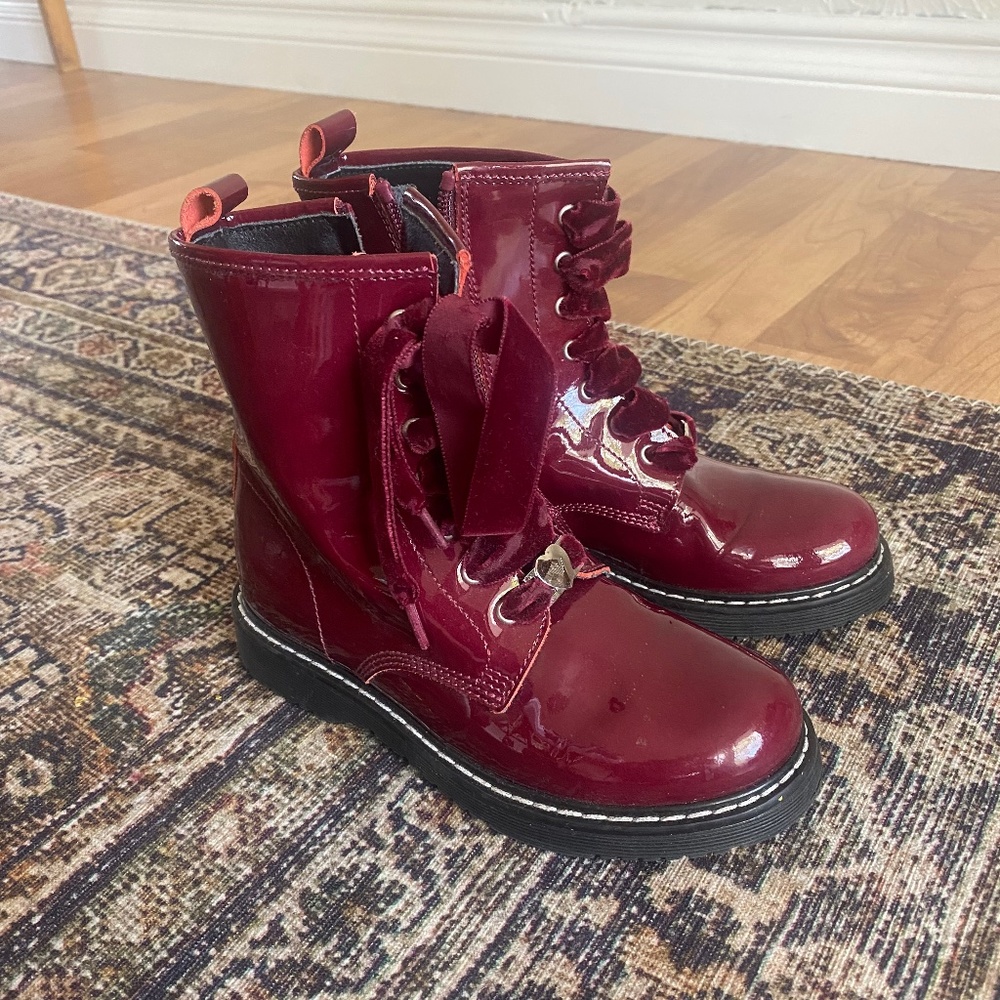 Little Girl’s Armani Junior Patent Leather Combat Boots